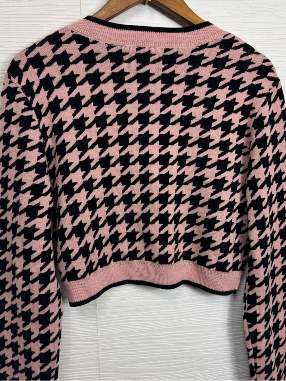 Assignment Carly Pink & Black Houndstooth Cropped Cardigan Heart Clueless - Picture 9 of 9